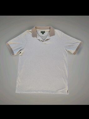 David Taylor XL Beige Brown Geometric Collared Short Sleeve Polo Shirt Button